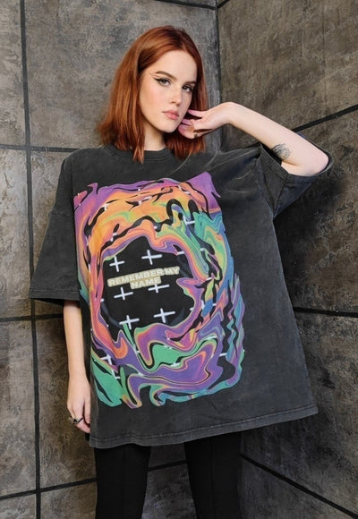 Rainbow t-shirt abstract tee grunge flame tee vintage grey