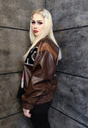 Retro varsity jacket faux leather punk MA-1 bomber in brown