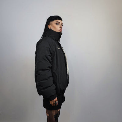 Utility bomber jacket striped puffer gorpcore coat techno varsity punk coat grunge jacket in black