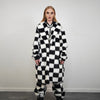 SKA check fur coat plaid long trench chequered gothic overcoat chess pattern bomber festival geometric jacket customizable geometric peacoat