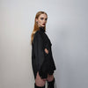 Cut out shirt long sleeve geometric hole top mesh blouse see-through oversize gothic top bondage sweatshirt crotchet jumper in black