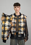 Tie-dye tartan varsity jacket yellow check reversible bomber