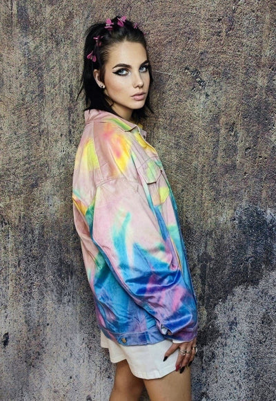 Rainbow jacket abstract print velvet bomber soft coat pink