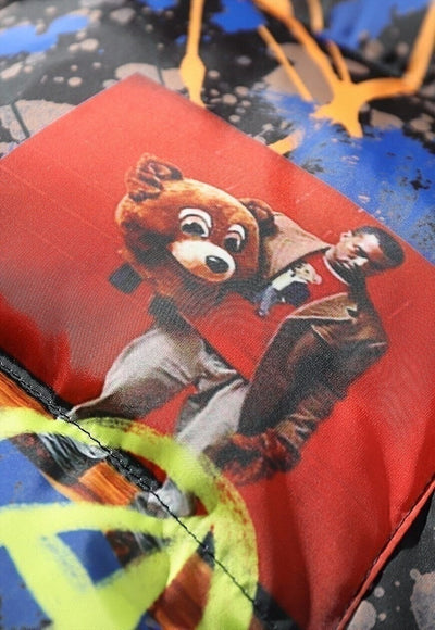 Teddy bear bomber Kanye jacket graffiti tie-dye coat brown