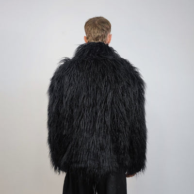 Shaggy faux fur jacket black long hair fluffy going out bomber party fleece fancy dress peacoat high fashion fuzzy Gothic coat rave puffer