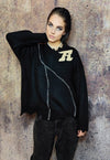 Varsity sweater knitted college jumper American top in black