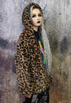 Leopard fleece jacket in brown animal print hooded bomber