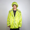 Luminous faux fur bucket neon green hat oversize lemon cap festival fisherman hat fluorescent boonie rave fedora acid psychedelic party cap