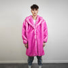 Pink fur coat neon long trench fluorescent psychedelic overcoat heavy rave bomber festival geometric jacket custom going out bright peacoat