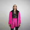 Embellished fleece track jacket black reversible bomber two sided glitter tracksuit pink luminous festival coat shiny overcoat fluffy top