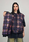 Tie-dye check varsity jacket purple tartan reversible bomber