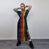 Transparent rainbow dress sleeveless Gay pride long gown side split LGBT sundress see-through tie-dye frock carnival sheath one size blouse