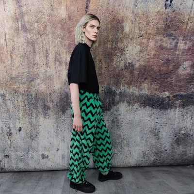 Festival stripe fleece joggers zebra pants handmade zigzag faux fur raver trousers premium party overalls in green black