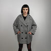 Houndstooth jacket Chequerboard outdoor blazer SKA aviator chess pattern coat dogtooth double breasted pea coat in black and white