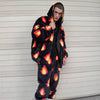 Flame fleece joggers luxury fluffy pants handmade thunder print trousers long hair premium fire festival overalls in black