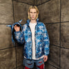 Paisley bomber handmade detachable bandanna puffer tie-dye jacket cashew print coat two sided jacket in blue