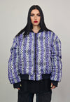 Horizontal stripe varsity jacket zebra reversible bomber