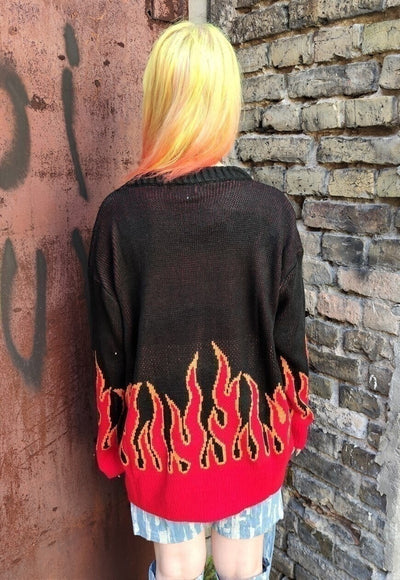 Flame knitted sweater red fire boxy fit knitwear jumper red