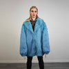 Neon blue fur coat luxury trench fluorescent psychedelic overcoat shaggy rave bomber festival luminous party jacket custom catwalk peacoat
