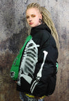 Skeleton puffer split colour bomber jacket grunge varsity