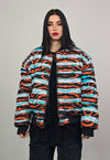 Zebra stripe varsity jacket geometric reversible 4in1 bomber