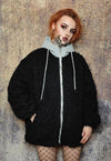 Fluffy fleece jacket faux fur 90s hooded bomber in black