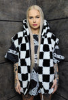 Checkerboard fleece gilet handmade check hoodie jacket white