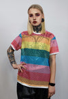 Rainbow mesh top Gay pride sheer t-shirt see-through tee