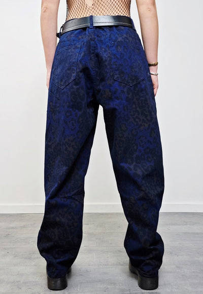 Blue leopard jeans animal denim trousers cheetah pants