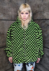 Checkerboard fleece jacket detachable check jacket in green