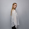See-through shirt long sleeve transparent crochet blouse sheer party top curved button up transparent festival mesh top in white