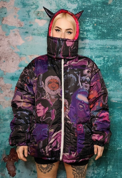 Devil horn bomber jacket handmade reversible puffer in pink