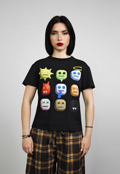 Psychedelic emoji cropped t-shirt slim fit unisex raver top