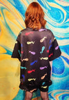 Emoji print tee handmade cat cartoon t-shirt rave top black