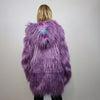 Shaggy faux fur jacket lavender neon bomber rave coat fluffy puffer Taylor Swift fleece luminous festival hood burning man overcoat purple