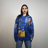 Van Gogh sweater pop art jumper psychedelic graffiti top knitted grunge pullover distressed 00s style artist knitwear in blue