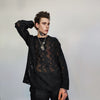 Mesh top long sleeve transparent jumper see-through gothic sweatshirt crotchet t-shirt in black