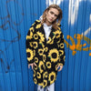 Sunflower hoodie fleece coat daisy jacket floral pattern jumper yellow rave bomber festival party pullover custom peacoat in yellow black