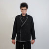 Studded gothic suit faux leather finish tuxedo catwalk costume punk wedding outfit high fashion prom coat utility jacket trousers set black