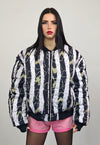 Leaves print varsity jacket pink forest reversible bomber