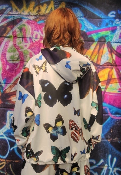 Butterfly hoodie handmade cartoon emoji pullover white