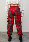 Punk trousers red check tartan pants utility plaid joggers