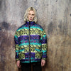 Snake bomber handmade detachable graffiti puffer devil horn jacket tie-dye print python coat reversible jacket in green blue