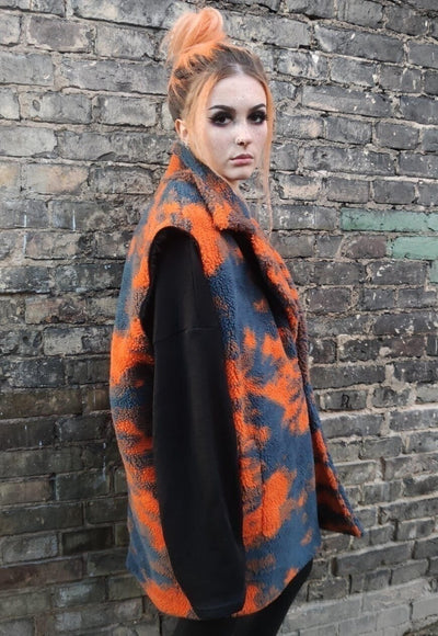 Tie-dye fleece bomber handmade gradient hood jacket orange