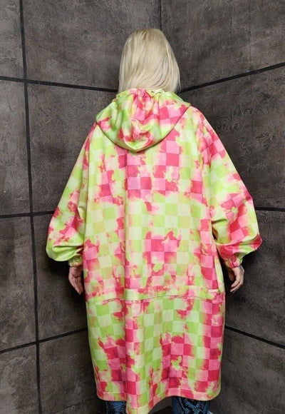 Tie-dye jacket handmade check print windbreaker in red