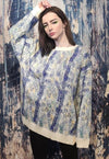 Paint splatter sweater retro tie-dye jumper in blue yellow