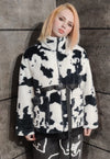 Cow fleece jacket in white animal print fluffy spot bomber