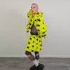 Star print coat yellow fauxfur geometric cropped bomber fluffy carnival fleece detachable sleeves festival jacket short psychedelic overcoat