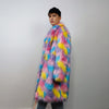 Marshmallow faux fur long coat unicorn trench raver bomber fluffy tie-dye fleece rainbow festival jacket burning man going out coat in pink