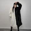 Long faux fur coat handmade fluffy luxury contrast bomber premium split fleece jacket detachable sleeve catwalk trench in cream black